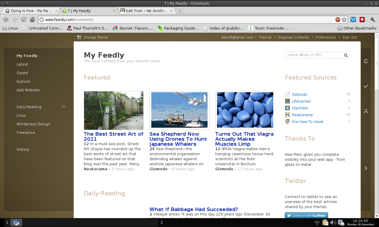 Feedly, Chromium , and Google Reader